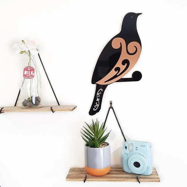 Koru Pigeon's Embrace: Two-Tone Wood Wall Art for the Home